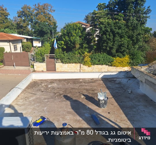 כלי עבודה לאיטום גג עם מברשת ודלי צבע